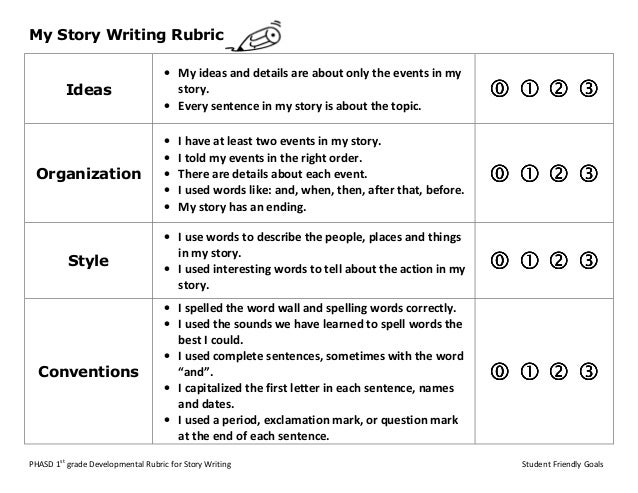rubric for story writing grade 1